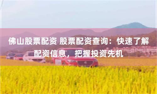 佛山股票配资 股票配资查询：快速了解配资信息，把握投资先机